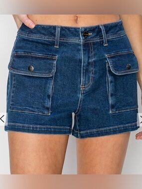 Risen Casual Front-Pocket Dark Blue Denim Shorts